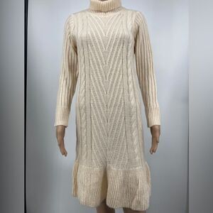 NWT ChicWish Turtleneck Braid Knit Ivory Dress Size M